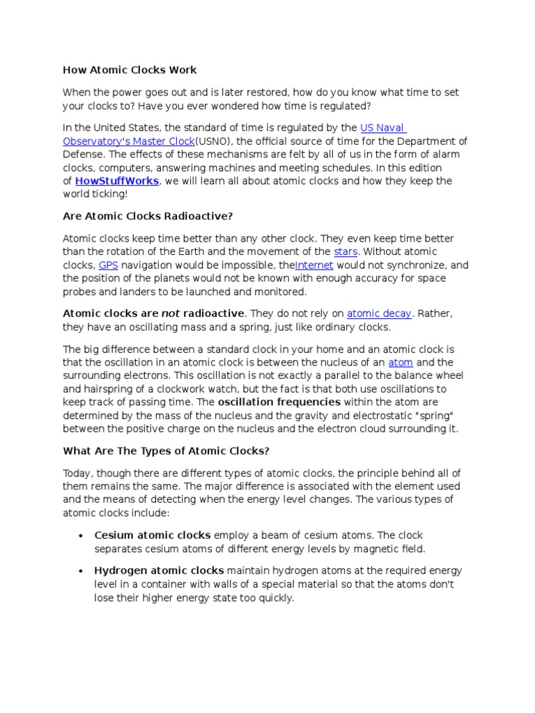 How Atomic Clocks Work 2 PDF Clock Microwave
