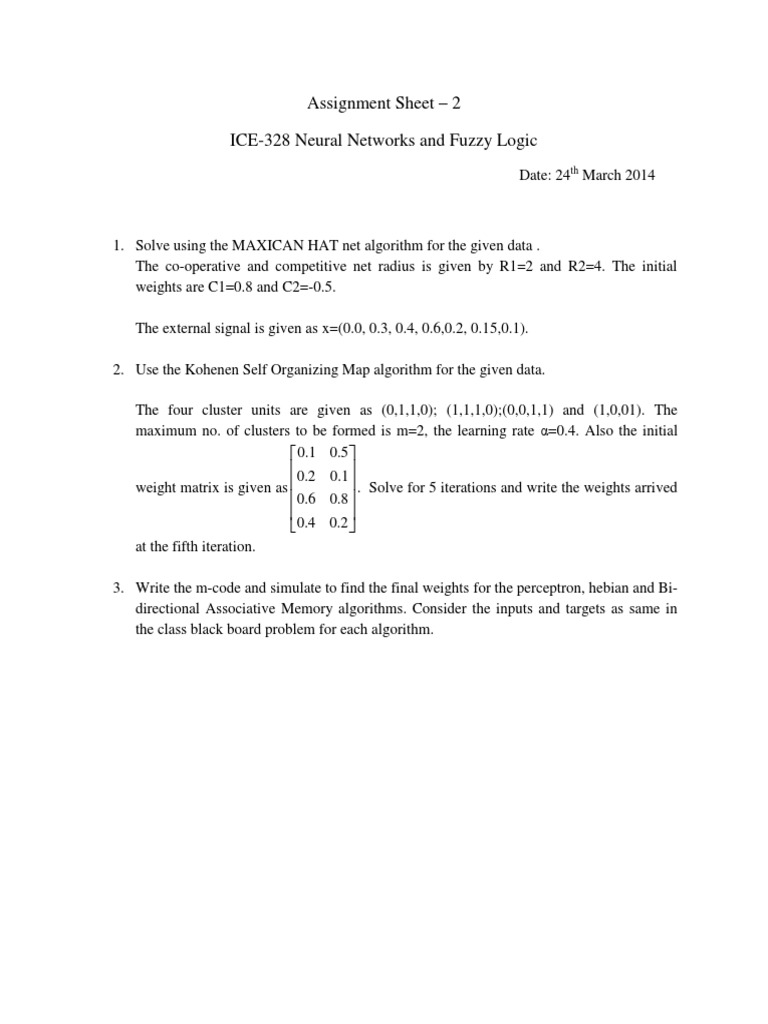 Neural Networks Assignment Sheet | PDF | Teaching Methods & Materials ...
