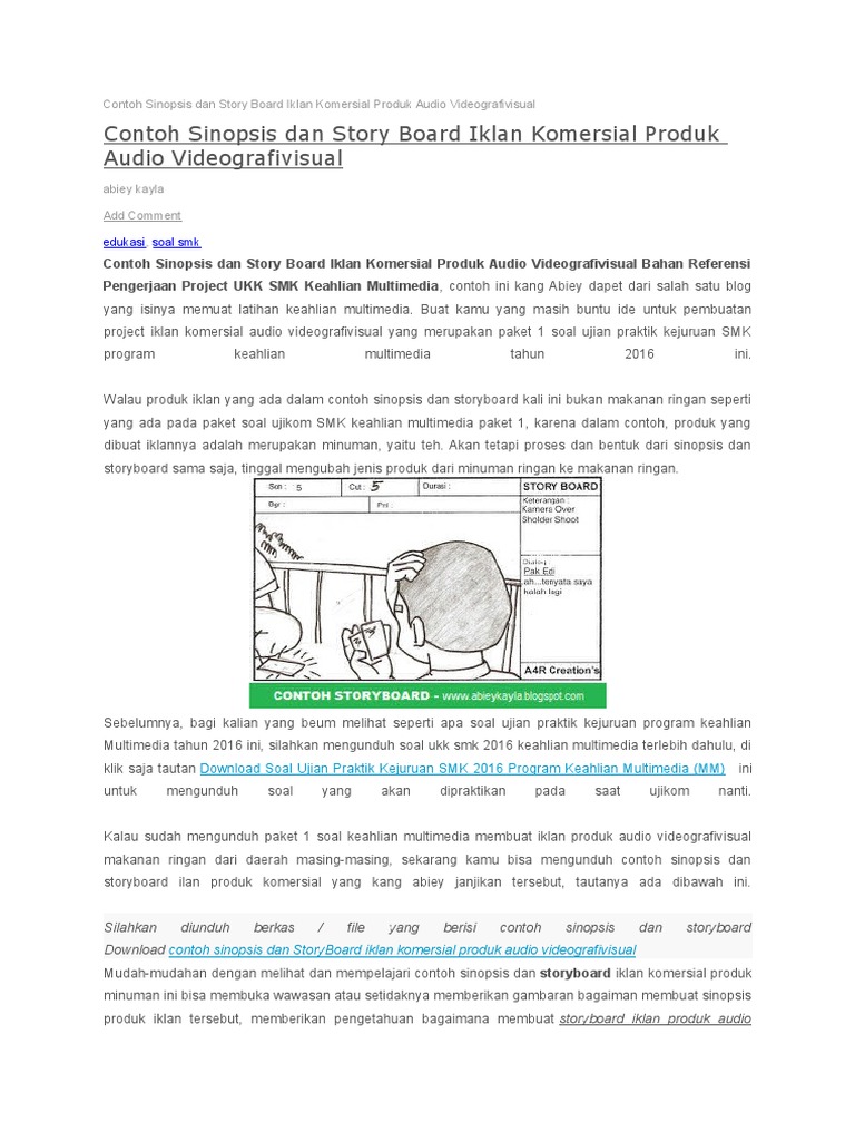 Contoh Sinopsis Dan Story Board Iklan Komersial Produk