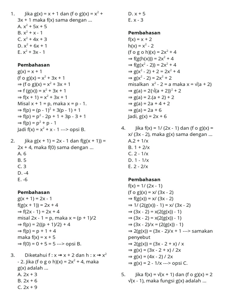 Soal Komposisi Fungsi