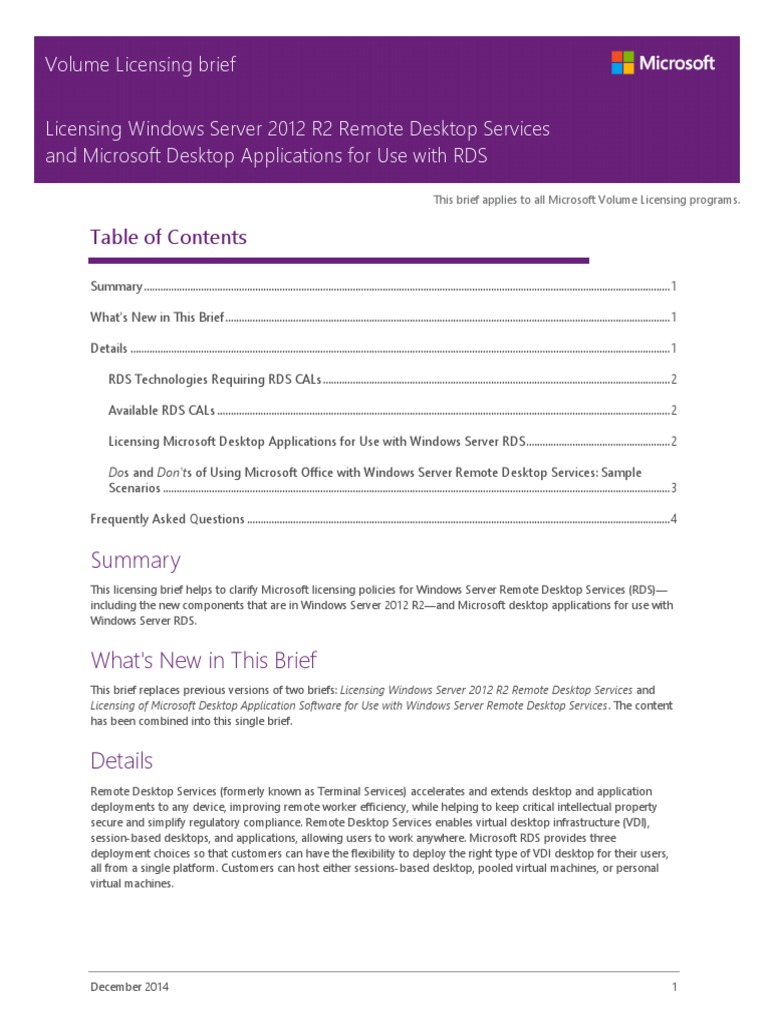 Licensing Windows Server 2012 R2 RDS and Desktop Apps For RDS | PDF