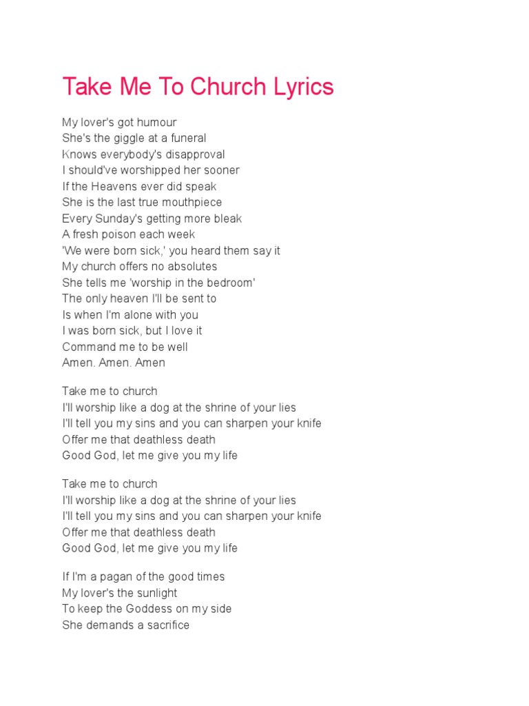 Take Me To Church Lyrics take me to church lyrics