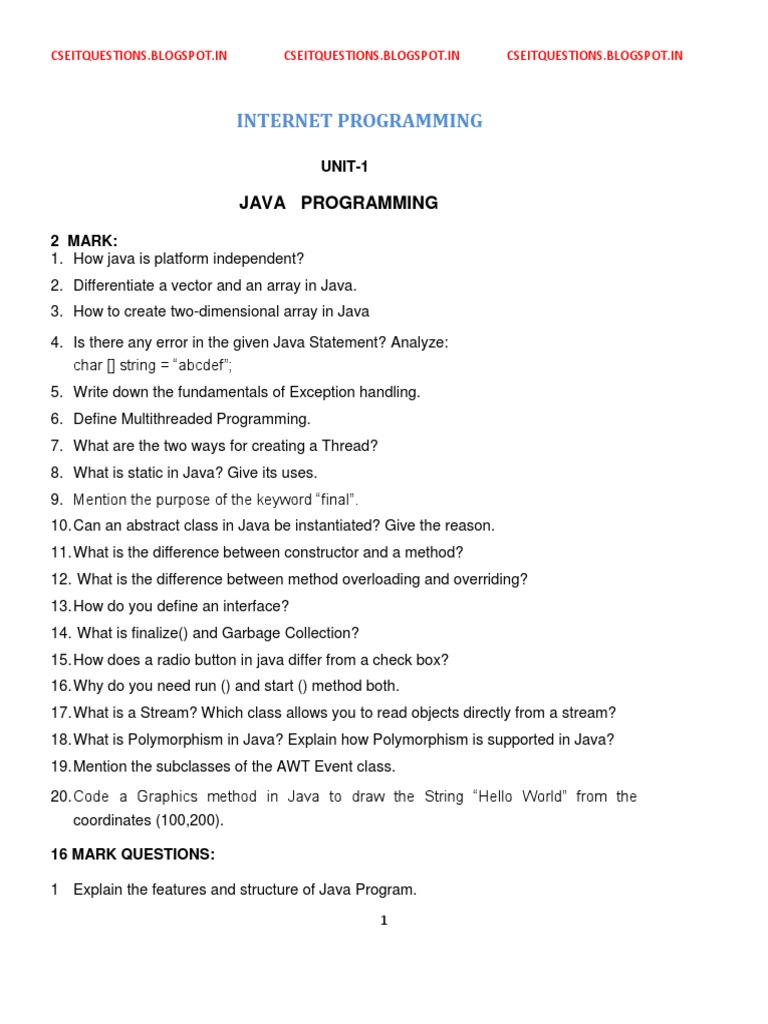 Internet Programming Question Bank | PDF | Html | Java Servlet