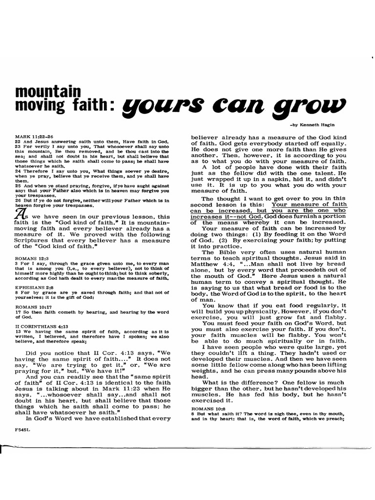 E Hagin Leaflet Mountain Moving Faith, Yours Can Grow PDF