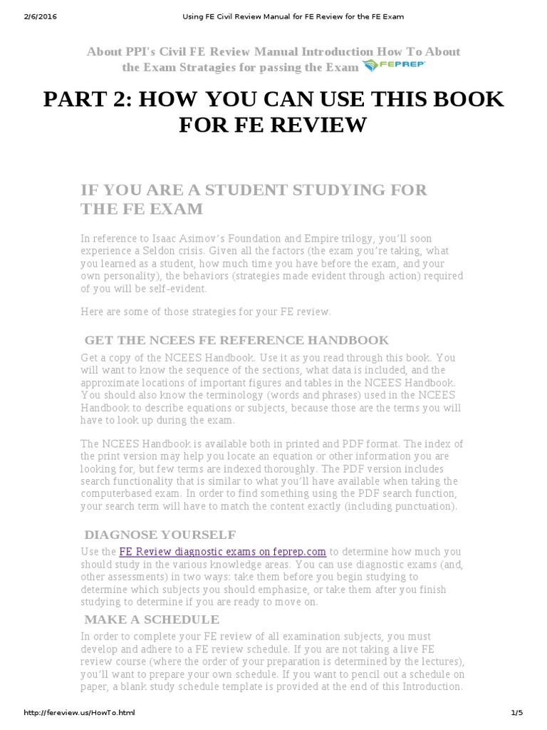 Using FE Civil Review Manual for FE Review for the FE Exam | Test  (Assessment