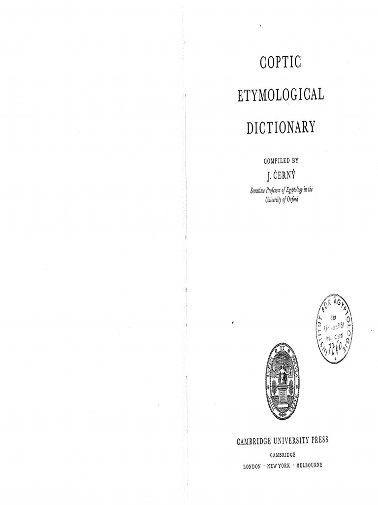 Cerny J Coptic Etymological Dictionary | PDF
