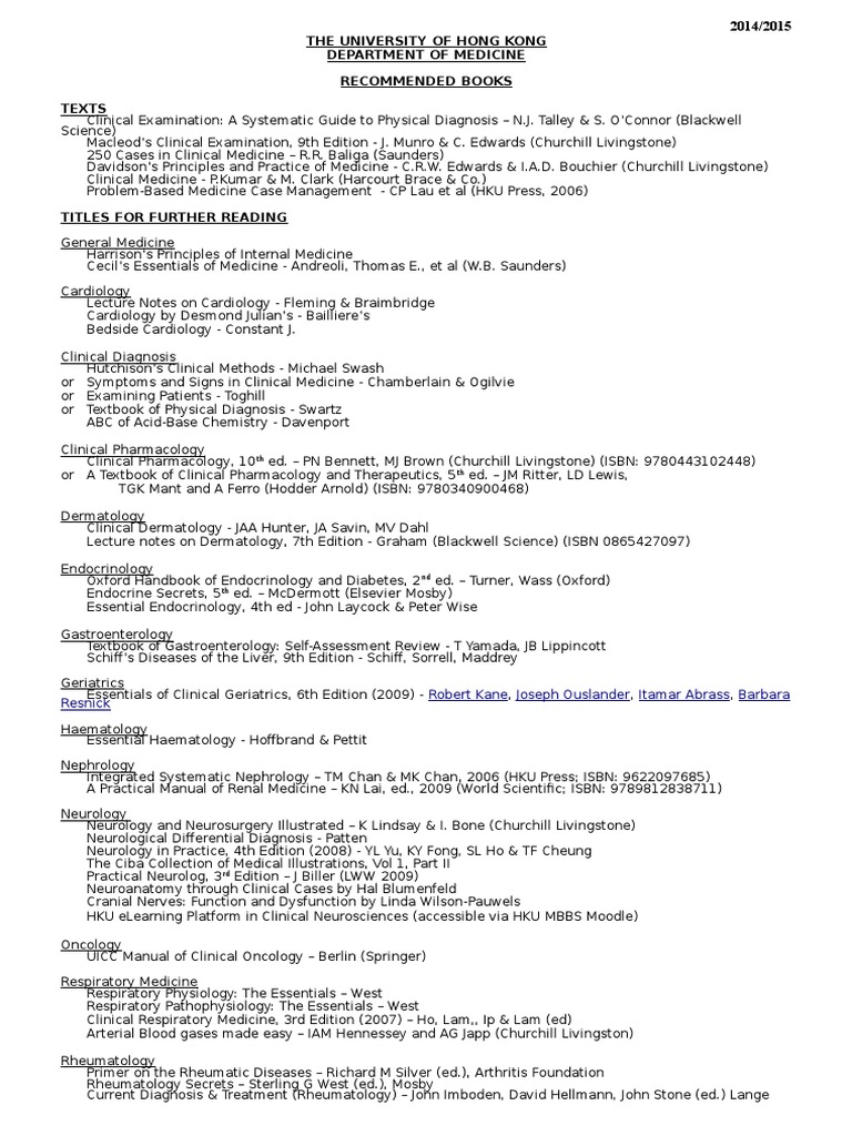 Junior Clerkship Med Booklist Neurology Endocrinology
