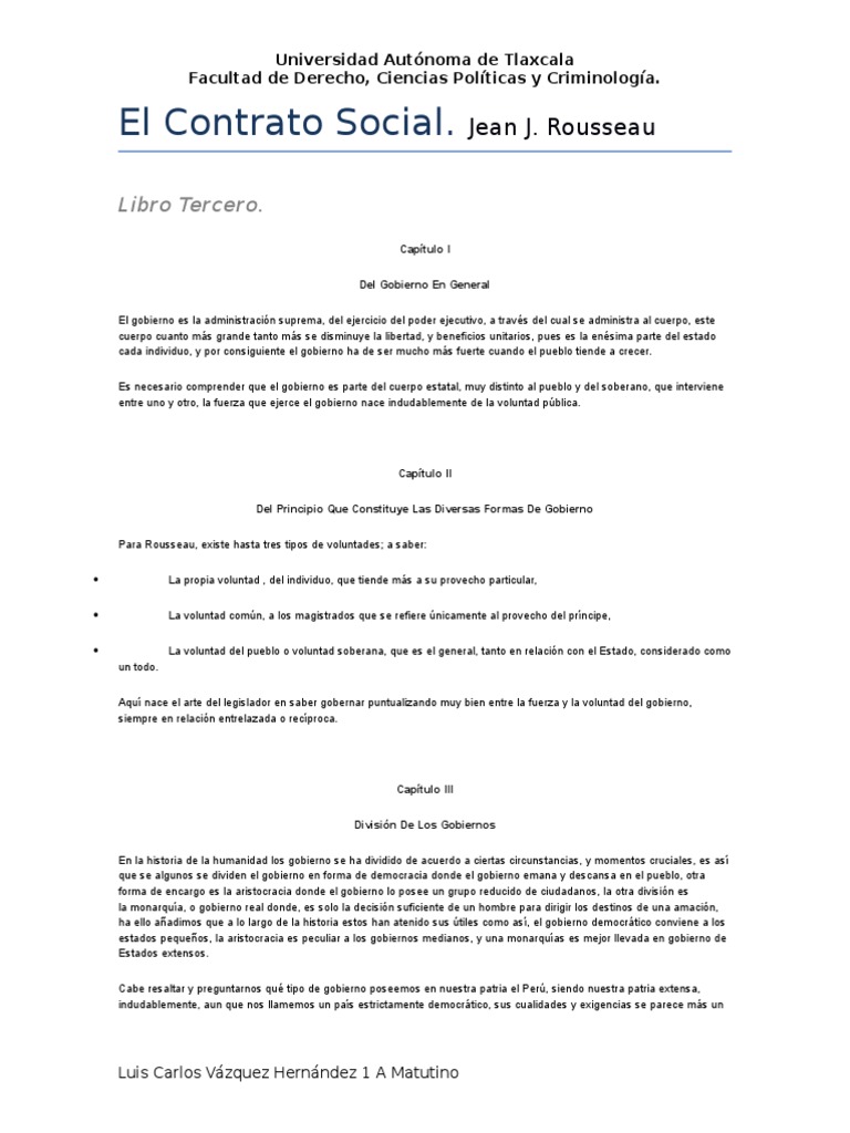 El Contrato Social. Resumen Democracia Gobierno