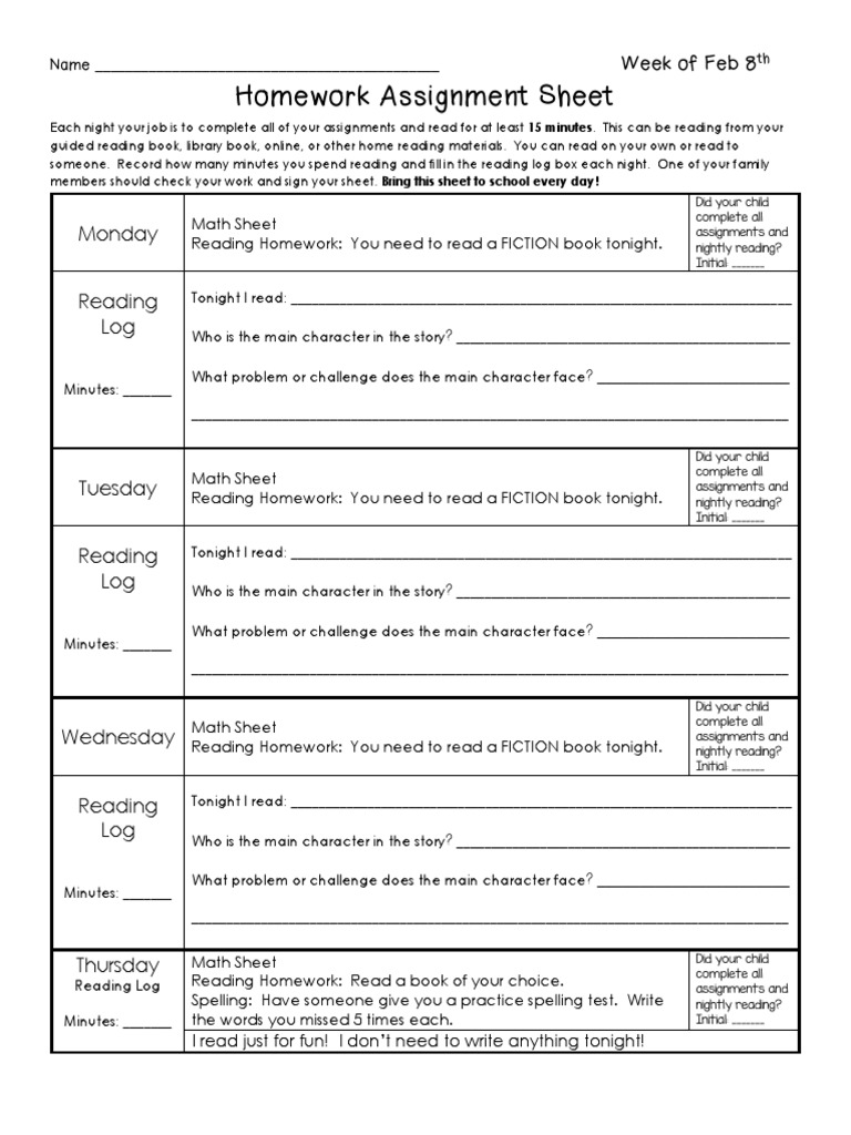 Weekly homework sheet answer key picture