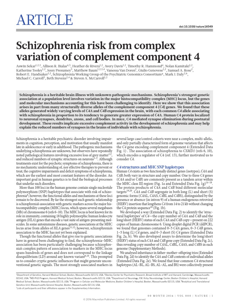 Schizophrenia Risk From Complex Variation of Complement Component 4 ...