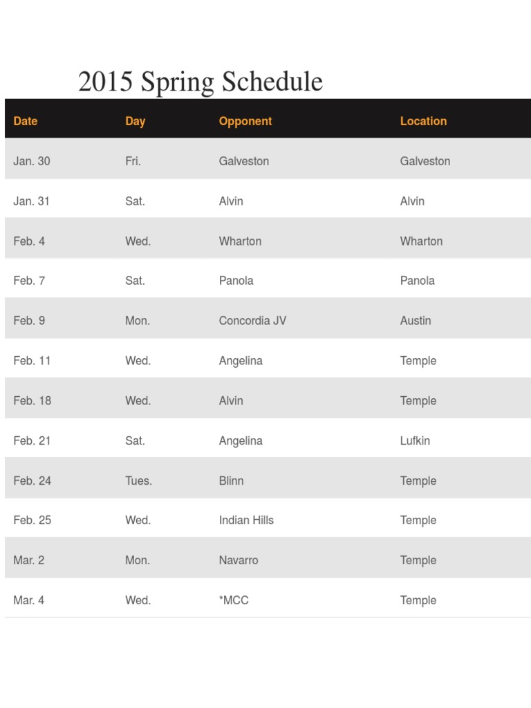2015 Spring Schedule - TC | PDF