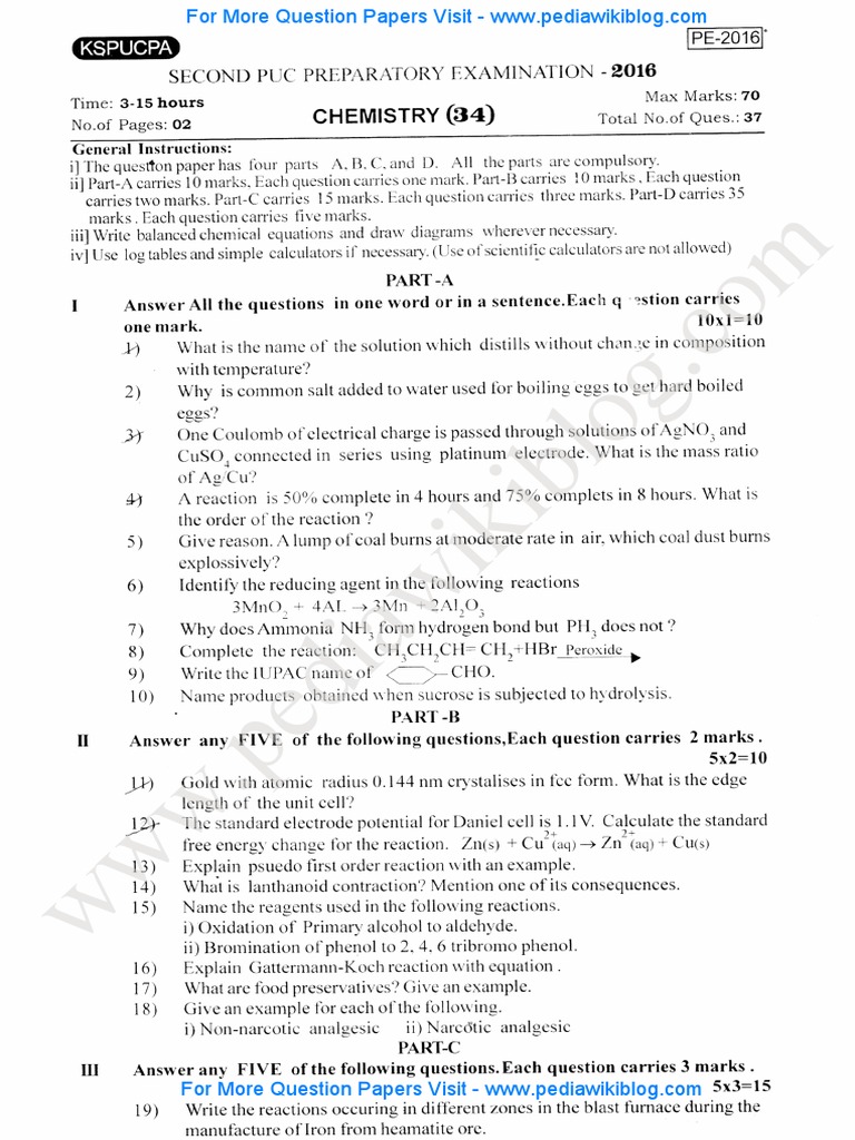 2nd PUC Chemistry Jan 2016 PDF | PDF | Chemical Reactions | Redox