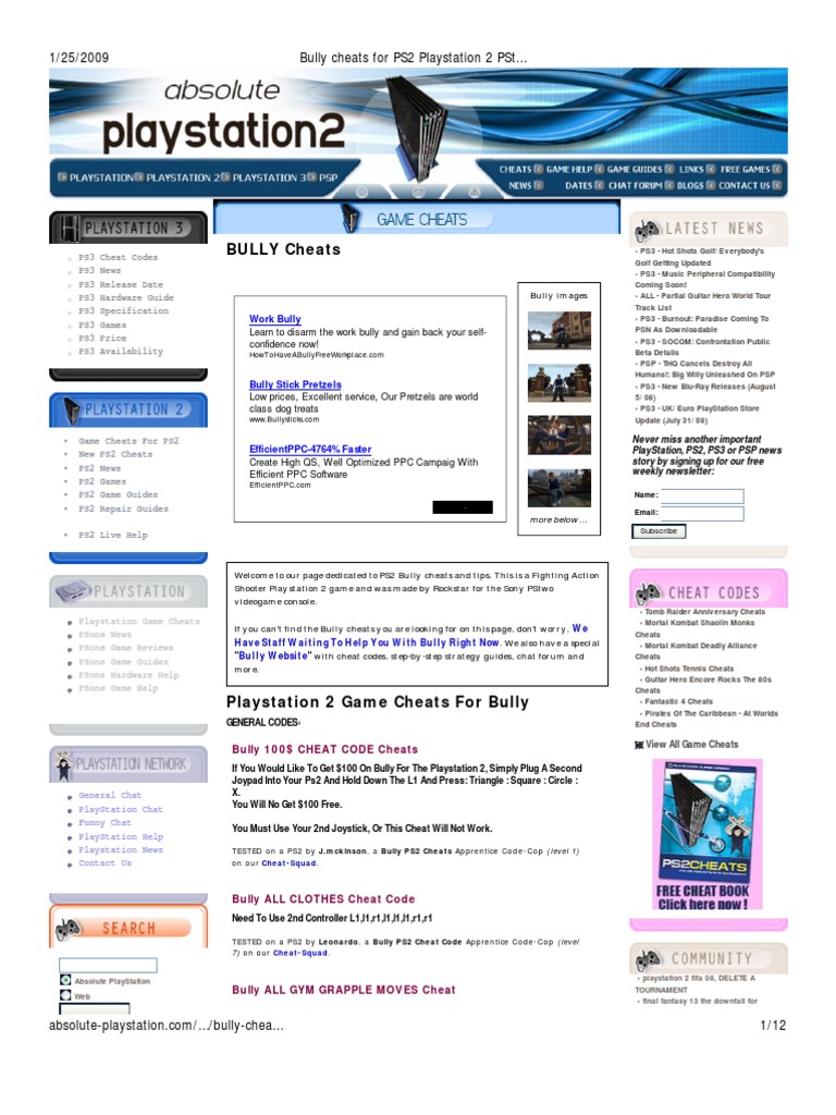 Bully Cheats For Ps2 Pdf Play Station 3 Play Station