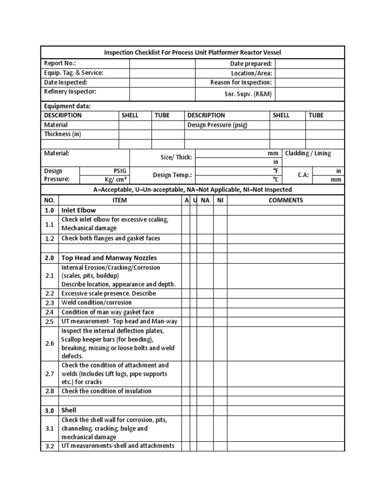 Reactor Vessel Inspection Checklist | PDF | Pipe (Fluid Conveyance) | Screw