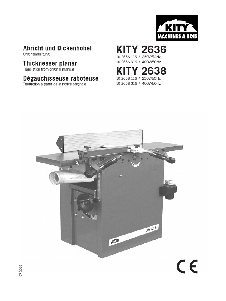 Kity 2636 Planer Thicknesser Instruction Manual PDF