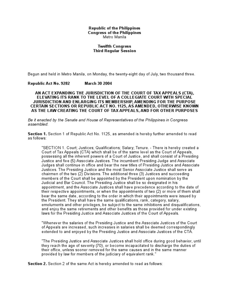 Ra 9282 | PDF | Jurisdiction | Trial Court