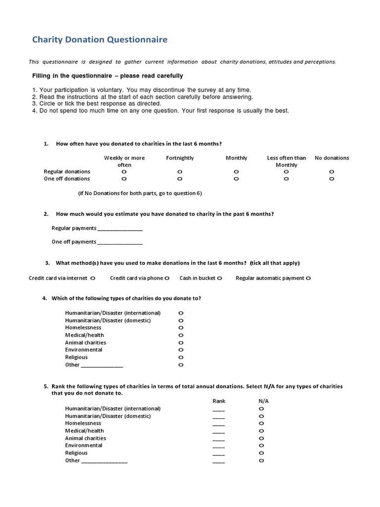 Charity Questionnaire | Download Free PDF | Charitable Organization ...