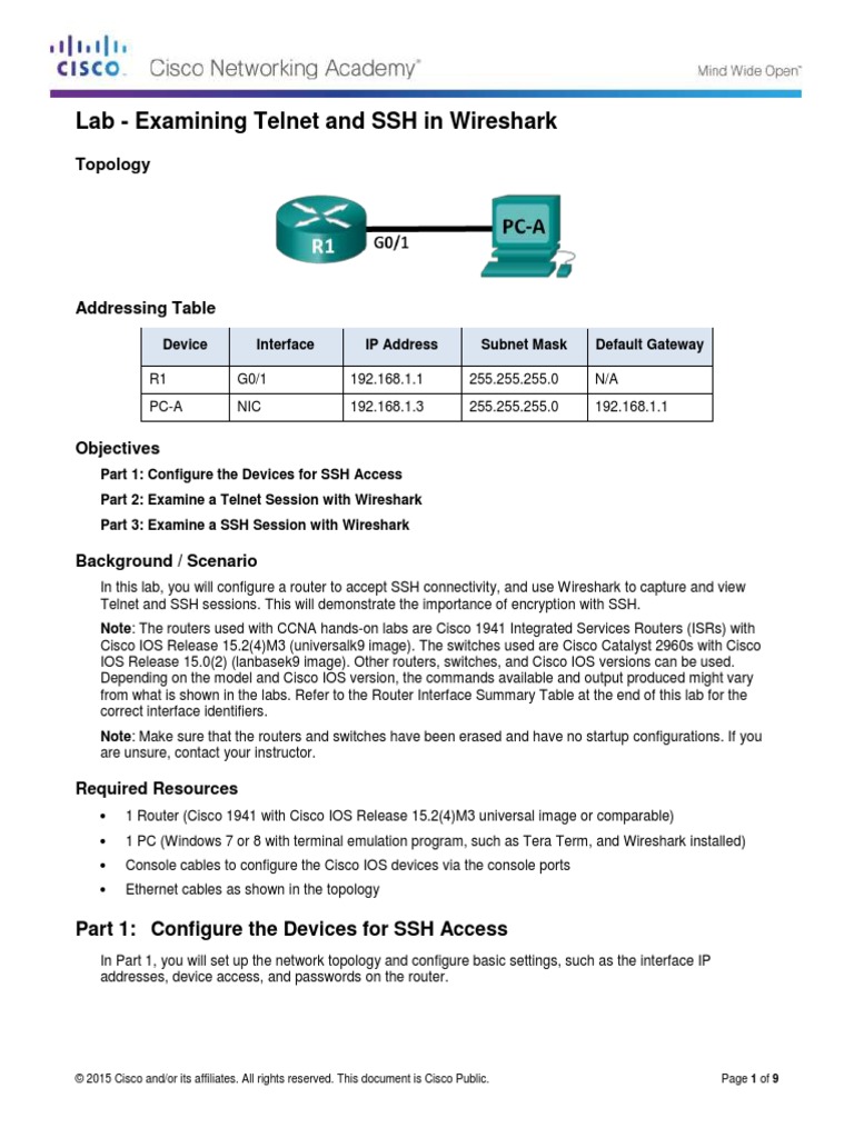 11.2.4.7 Lab - Examining Telnet and SSH in Wireshark | PDF | Secure ...