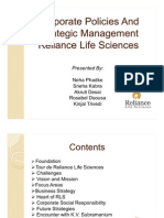 Corporate Policies and Corporate Policies and Strategic Management Strategic Management Reliance Life Sciences Reliance Life Sciences