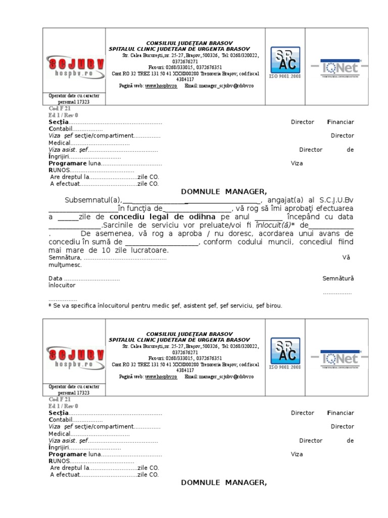 Cod F-021 Cerere Concediu | PDF