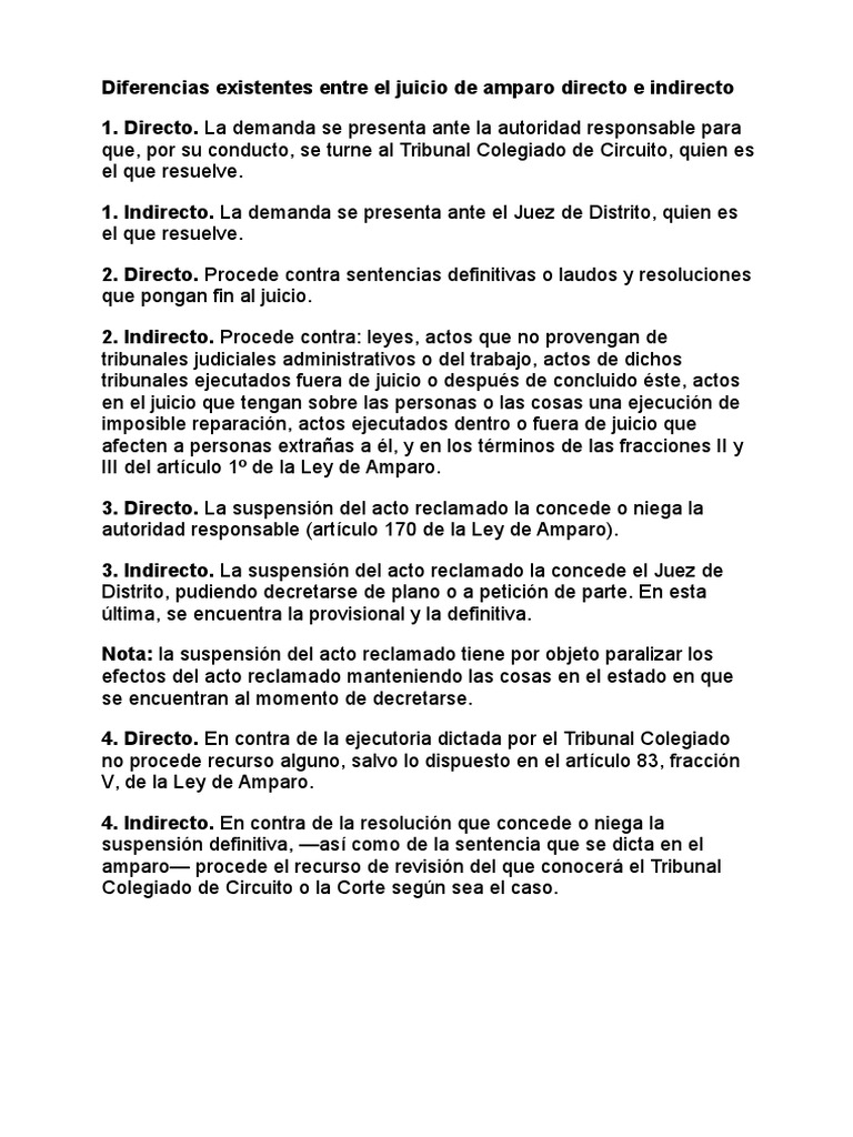 Diferencias entre amparo directo e indirecto | PDF
