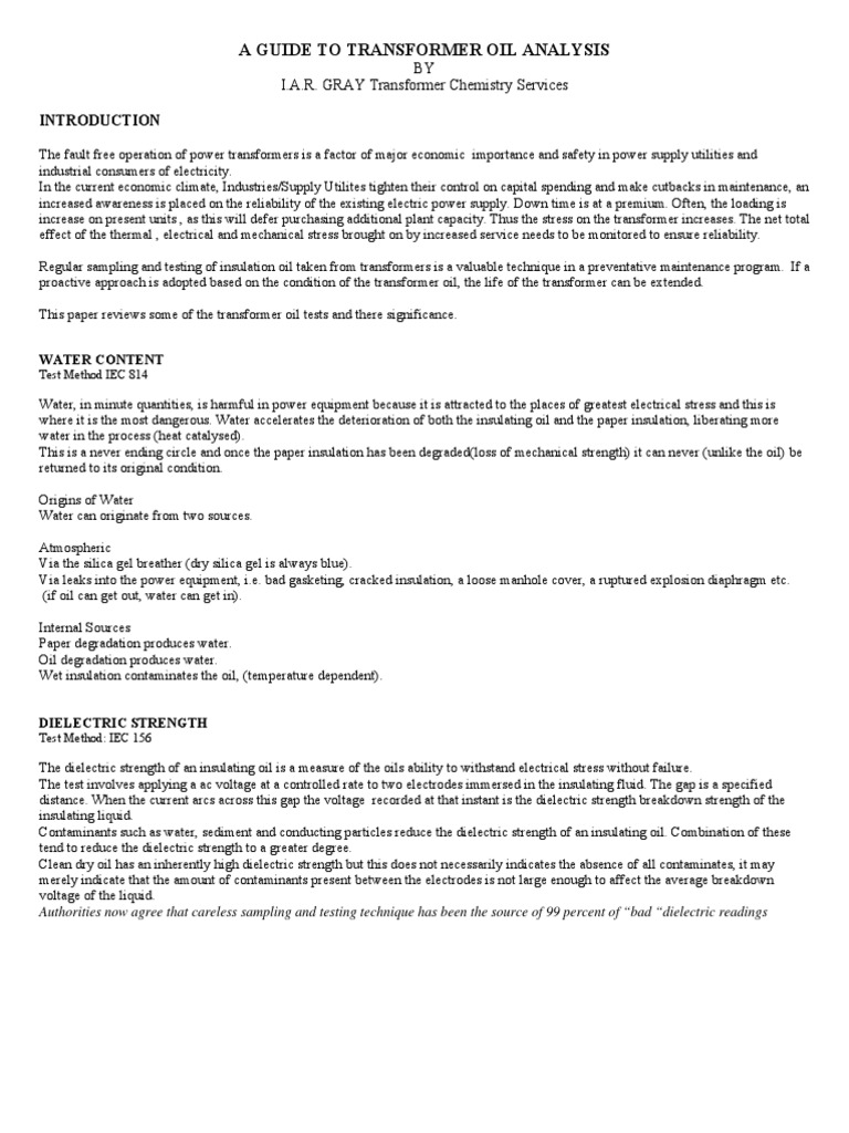 Transformer Oil Analysis | PDF | Polychlorinated Biphenyl | Transformer