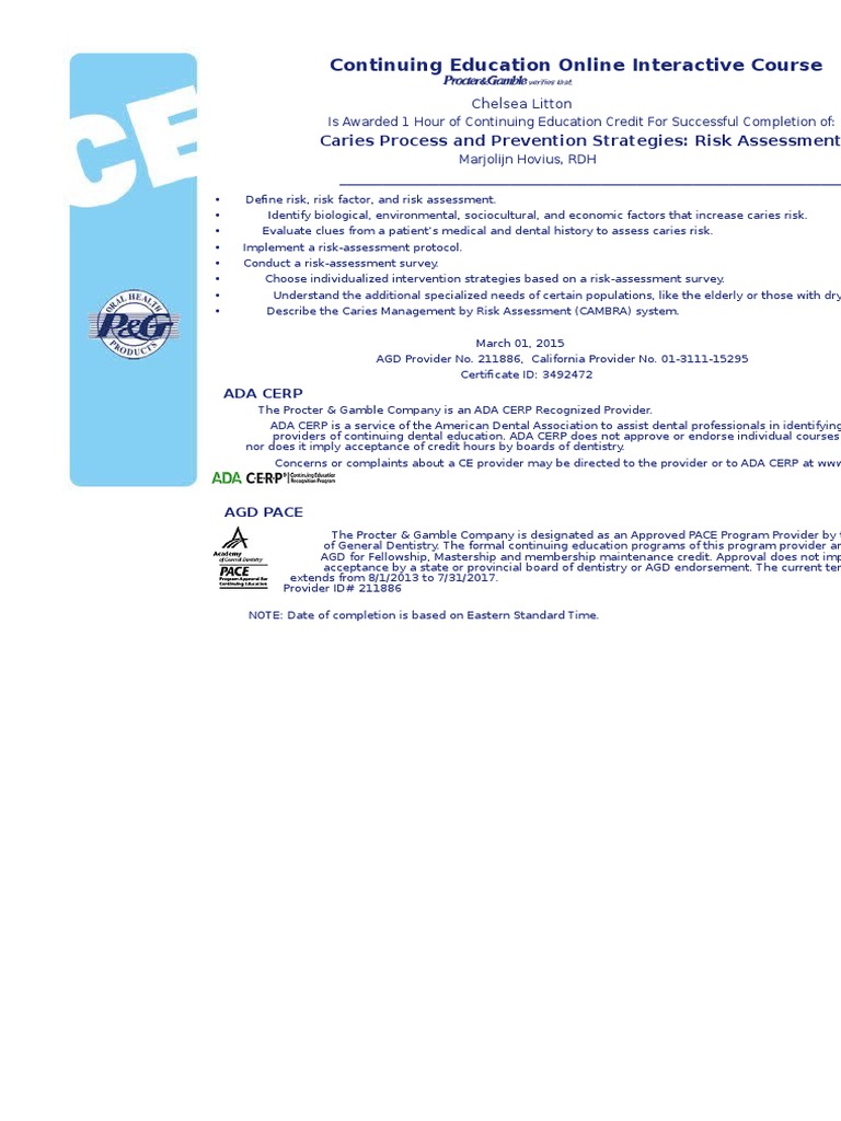 Caries Process and Prevention Strategies Risk Assessment PDF