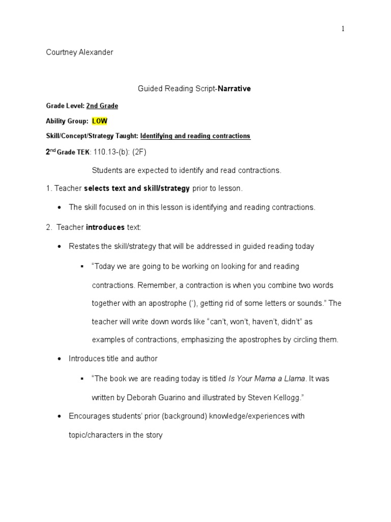 Guided Reading Script - Is Your Mama A Llama | PDF | Reading (Process ...