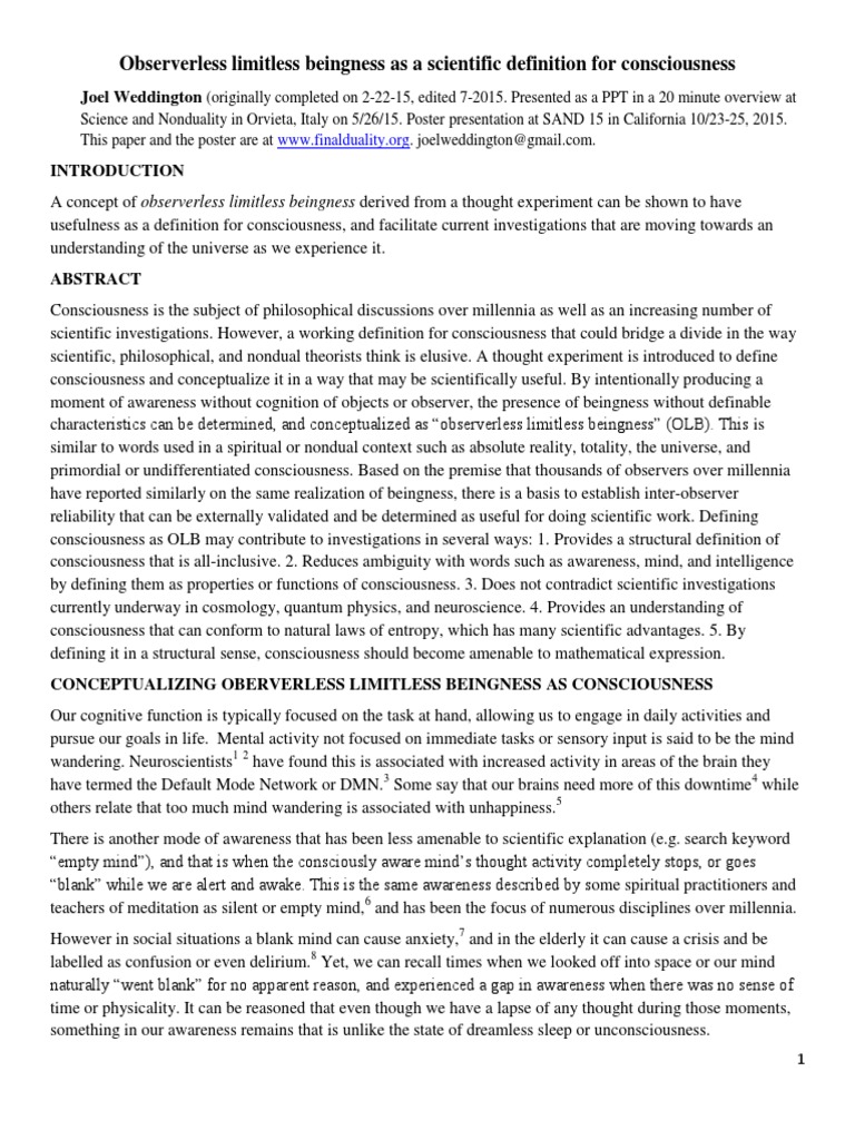 Observerless Limitless Beingness Defined | PDF | Consciousness | Nondualism