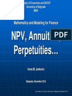 NPV, Annuities, Perpetuities and Finance Project Evaluation