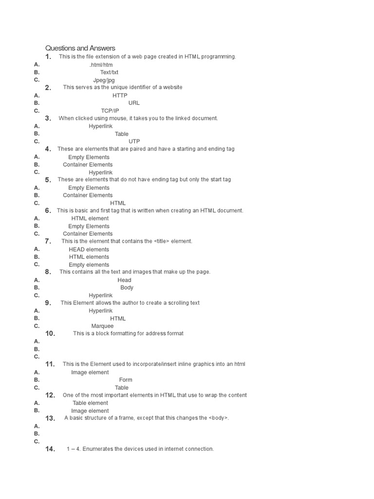 Questions and Answers | Html Element | Html | Free 30-day Trial | Scribd