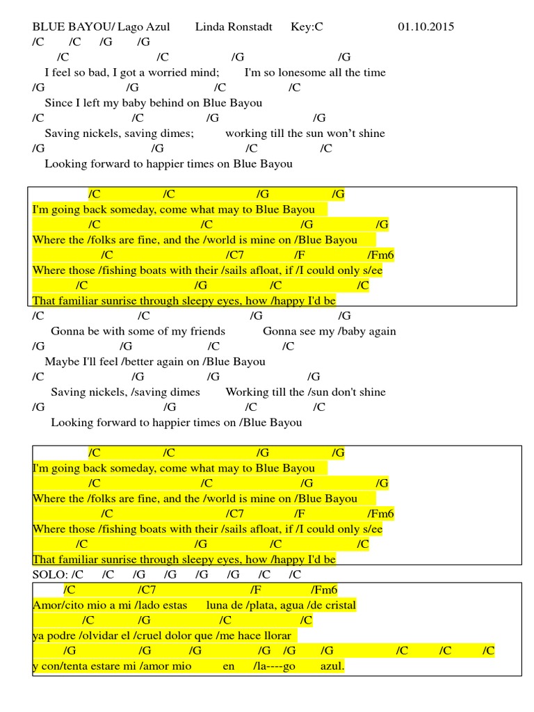 Blue Bayou Guitar Score PDF