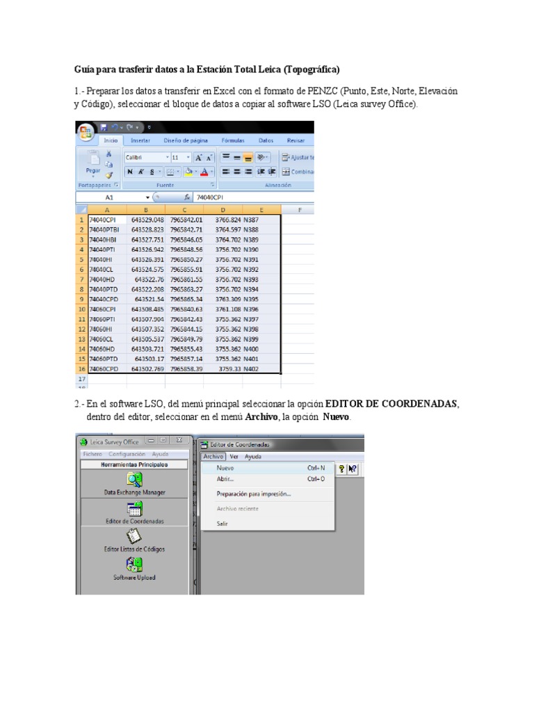 Transferencia de Datos a Estación Total Leica | PDF