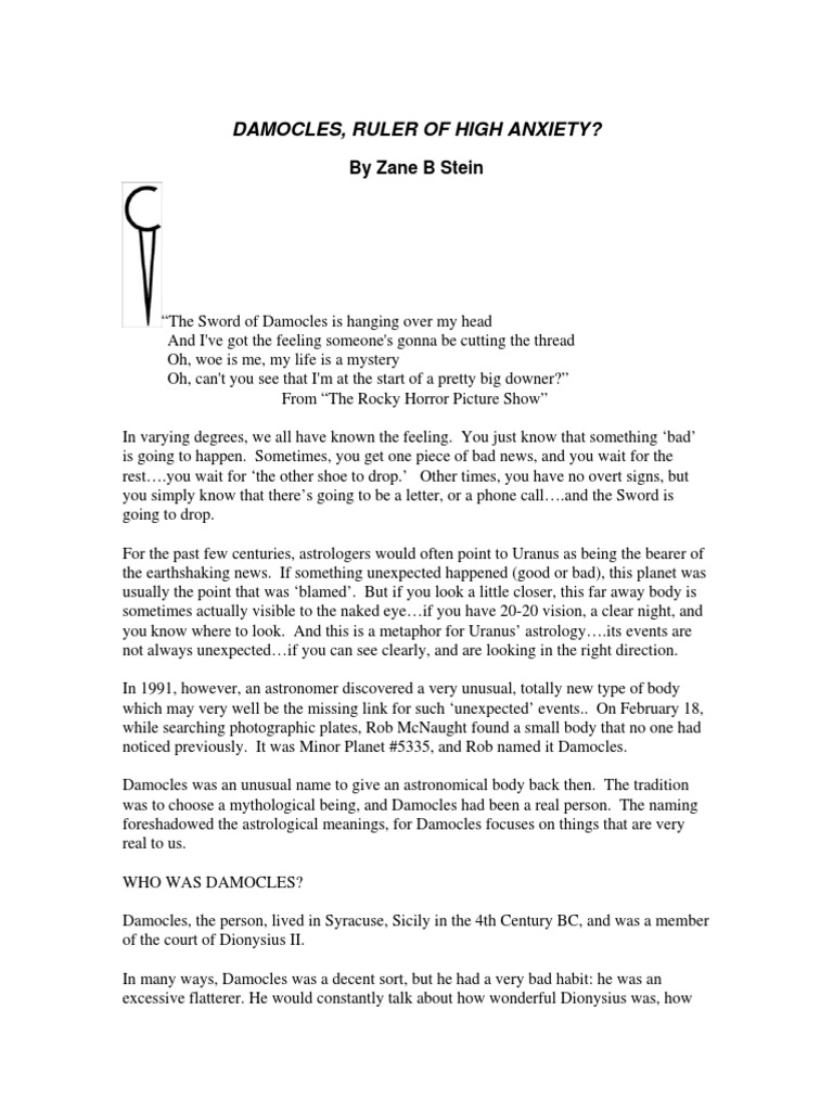 Damocles, Ruler of High Anxiety?: by Zane B Stein | PDF | Astrological Sign  | Eclipse
