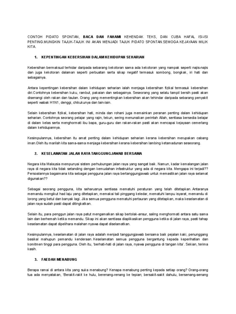 Contoh Pidato Tentang Kebersihan