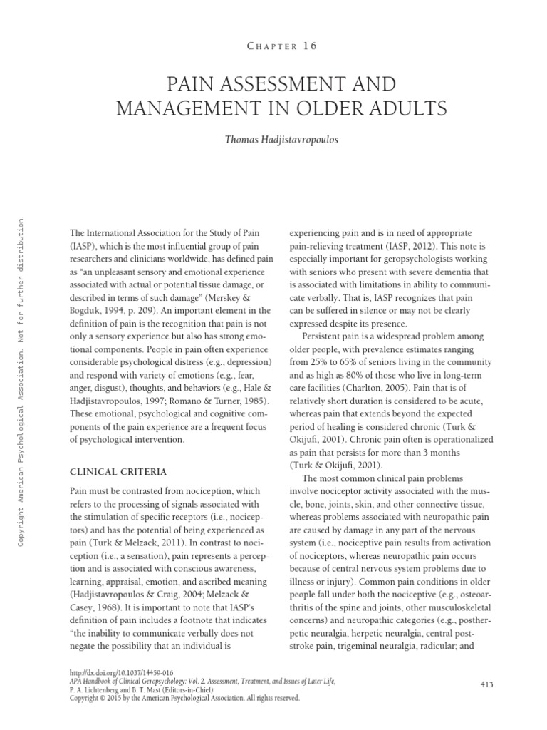 Pain Management in Older Adults | PDF | Psychological Evaluation | Pain