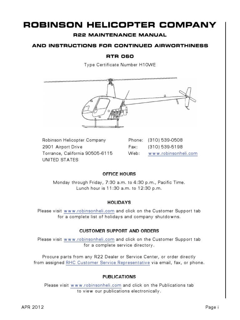 Robinson R22 Maintenance Manual PDF Helicopter Rotor Helicopter