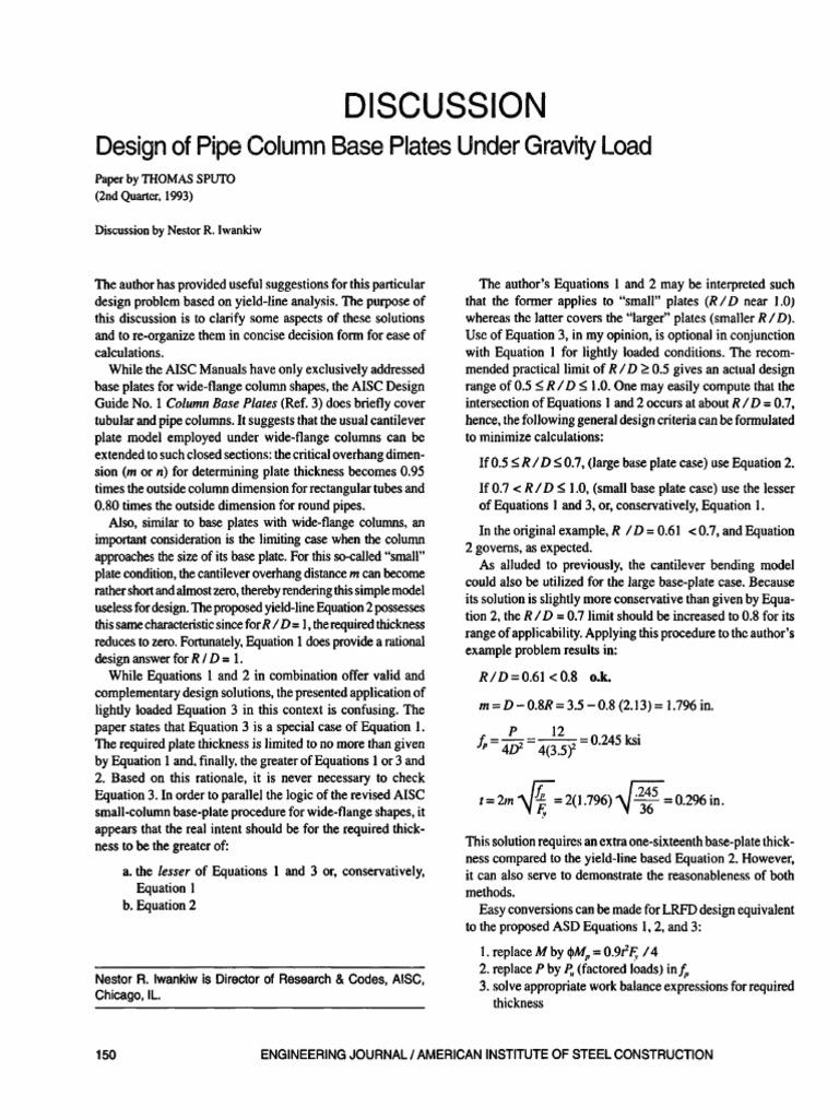 Design of Pipe Column Base Plates Under Gravity Load | PDF