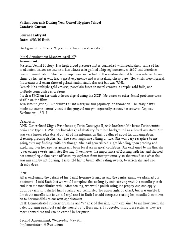 patient journal entries during year one Oral Hygiene Human Tooth