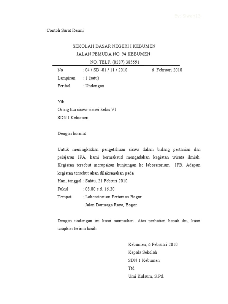 Contoh Surat Resmi