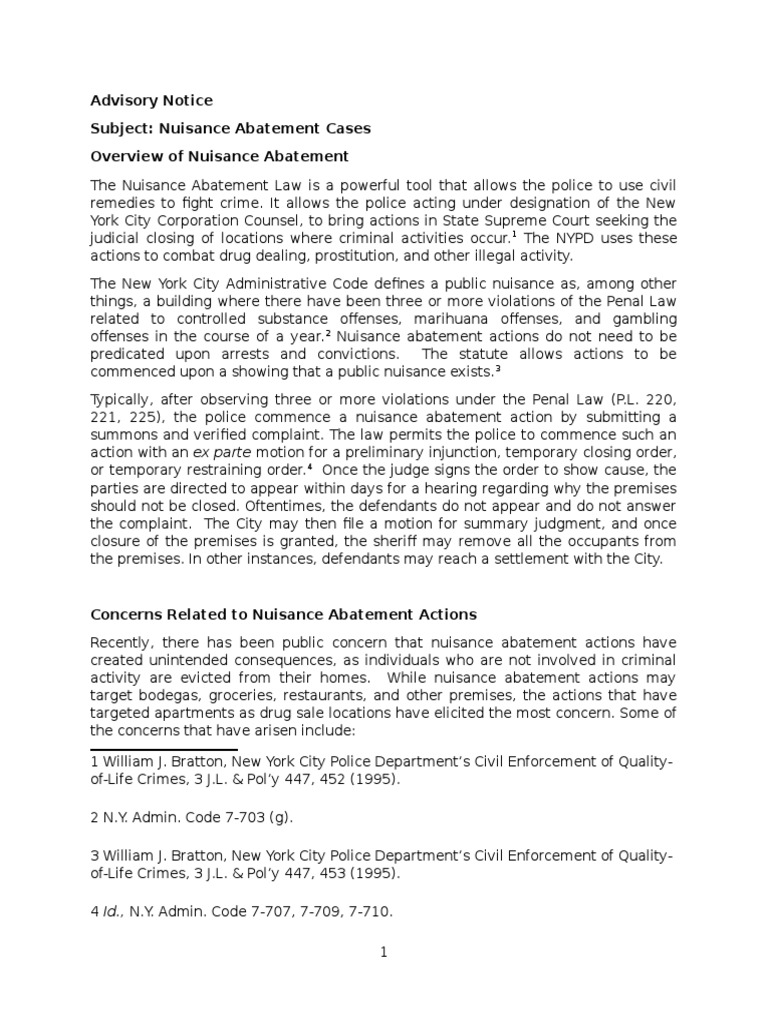 Nuisance Abatement Cases PDF Nuisance Lawsuit