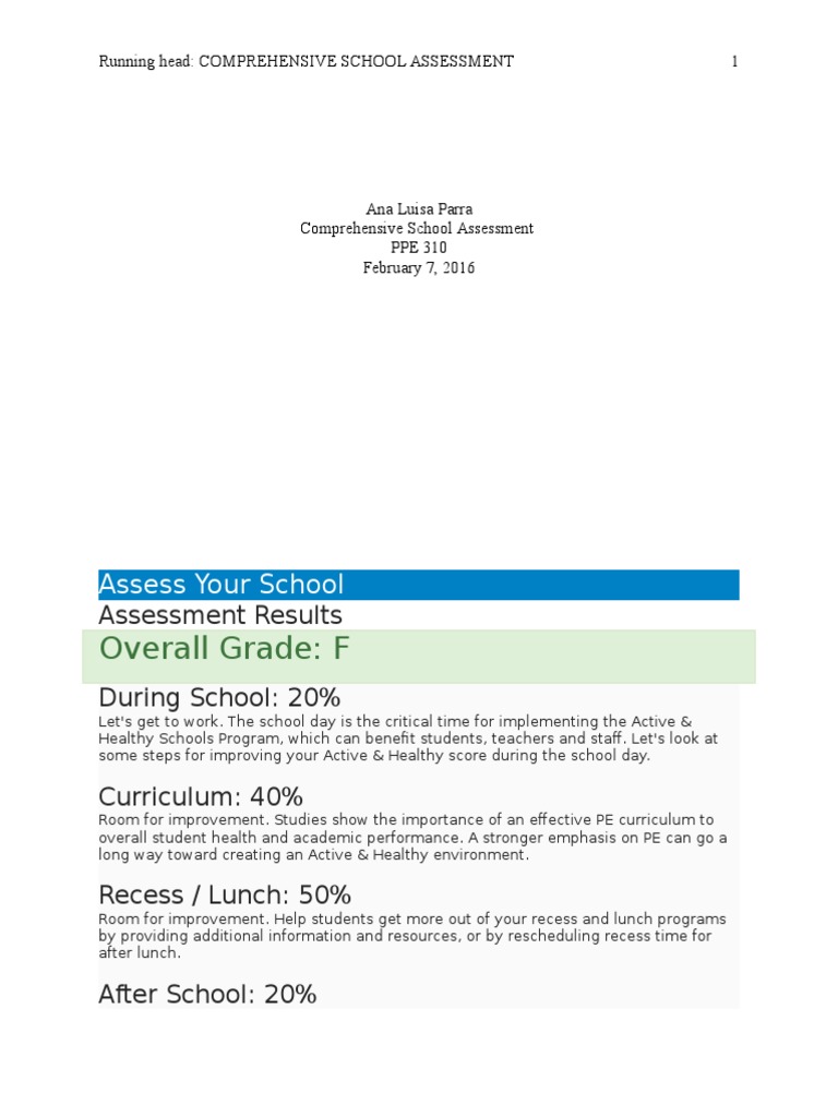 Improving Active & Healthy Schools Assessment | PDF | School Meal ...
