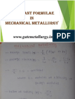 Mechanical Metallurgy-Important Formulae