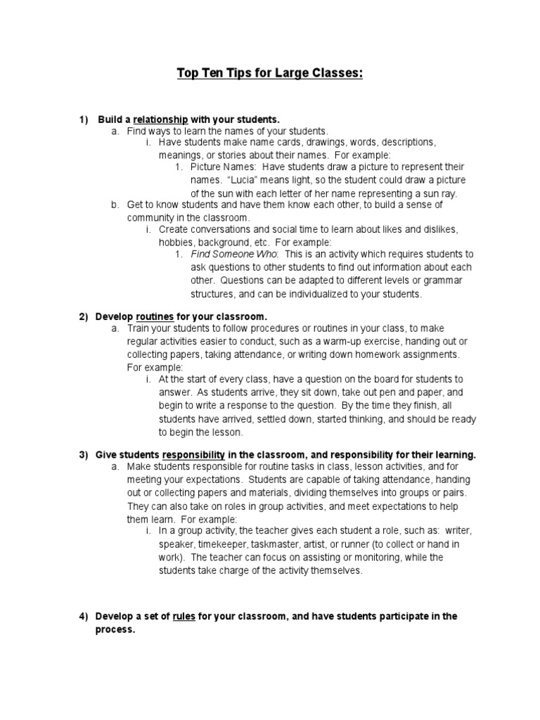 Tips For Large Classes | PDF | Classroom | Homework