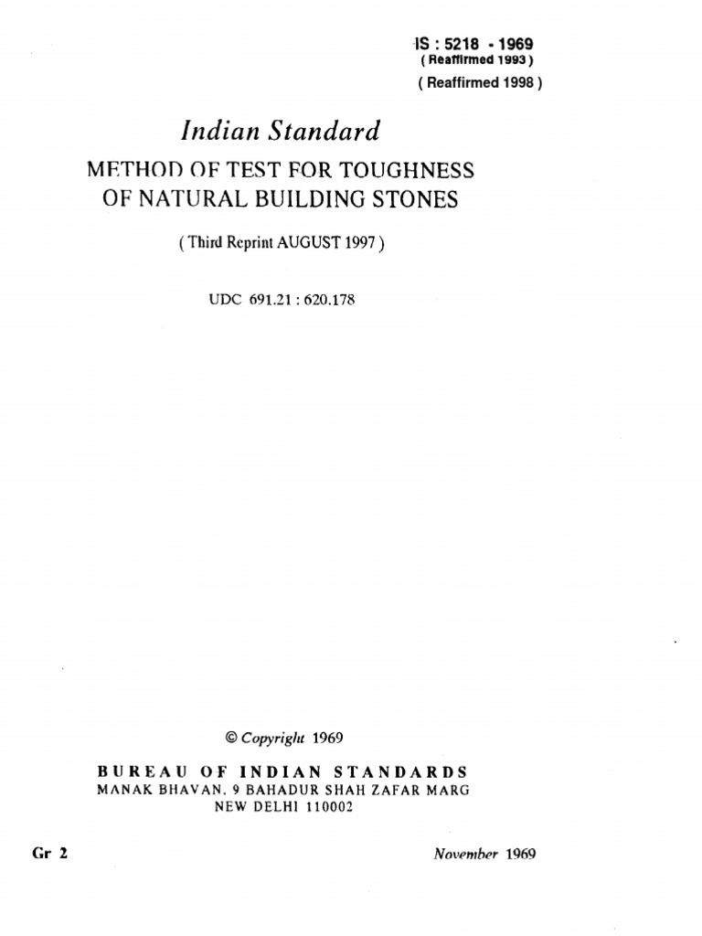 Indian Standard: Method of Test F-Or Toughness of Natural Building ...