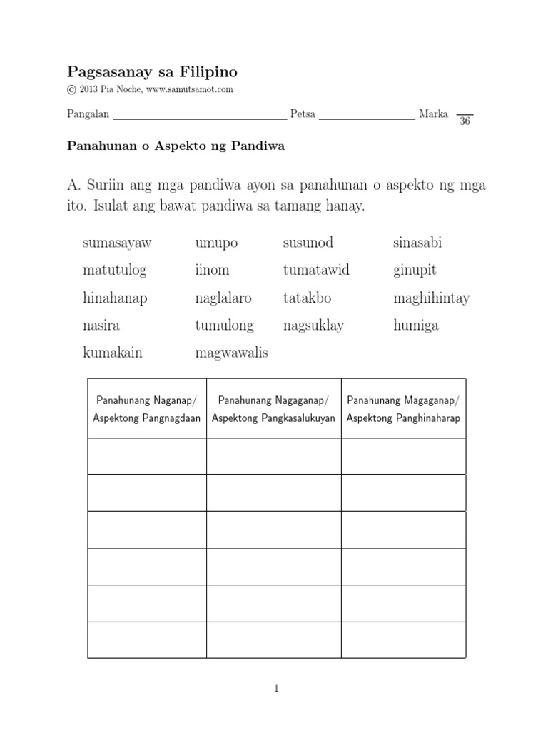 Aspekto Ng Pandiwa 6 Pdf