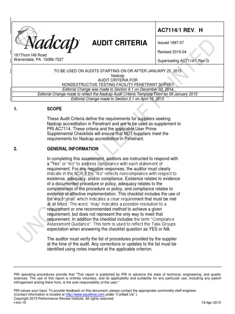 Ac7114-1 Rev H Audit Criteria For Nondestructive Testing Facility ...