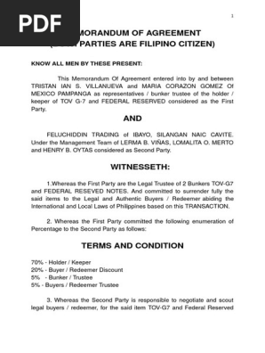 Memorandum of Agreement