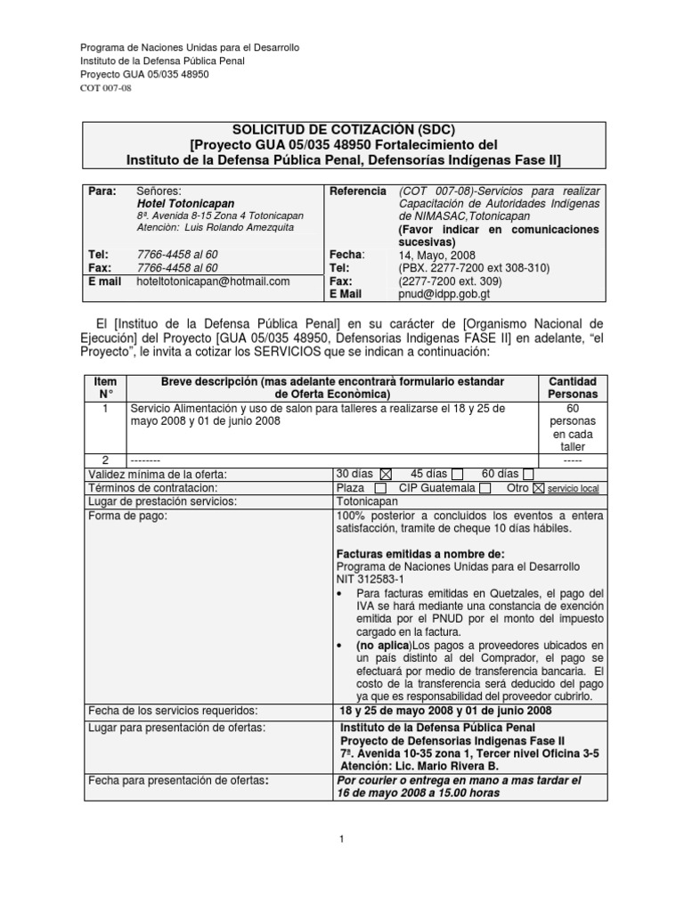 Anexo 4 C Modelo De Solicitud De Cotizacion Hoteles Pagos Factura