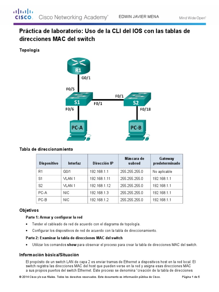 5.3.1.10 Lab - Using IOS CLI With Switch MAC Address Tables | PDF ...